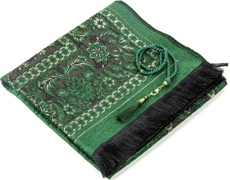 ايهفان Ihvan Luxury Thick Chenille Prayer Rug with Mihrab Green