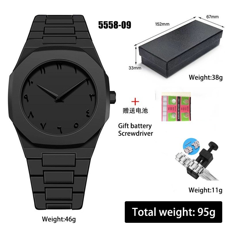 ساعة رجالي كوارتز 2025 بأرقام عربية مع علبة وسوار بلاستيك بالجملة - Image 4