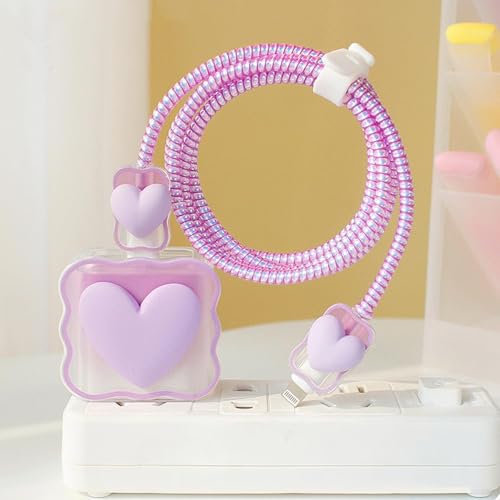 INEFABLE Charger Case Cover Protector with 3D Cute Pattern for iPhone Charger only 18W & 20W, Data Charging Cable Wire Saver Protective Cable Cover Full Protection - Set of 1 (Purple Heart) - Image 4
