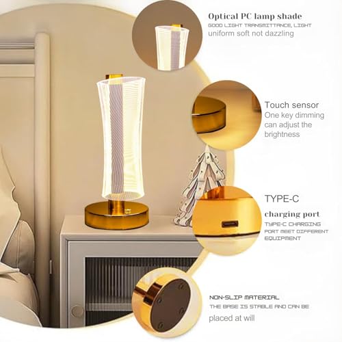 One94Store 3D Acrylic LED Night Lamp with Gold Base – Starry Sky Waist Design 2, Touch Control Cordless Decorative Table Light for Bedroom, Living Room & Home Decor (Pack of 1, Plastic Body) - Image 5