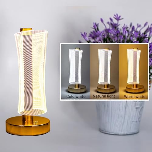 One94Store 3D Acrylic LED Night Lamp with Gold Base – Starry Sky Waist Design 2, Touch Control Cordless Decorative Table Light for Bedroom, Living Room & Home Decor (Pack of 1, Plastic Body) - Image 4
