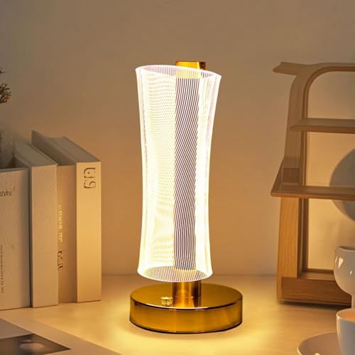 One94Store 3D Acrylic LED Night Lamp with Gold Base – Starry Sky Waist Design 2, Touch Control Cordless Decorative Table Light for Bedroom, Living Room & Home Decor (Pack of 1, Plastic Body) - Image 1