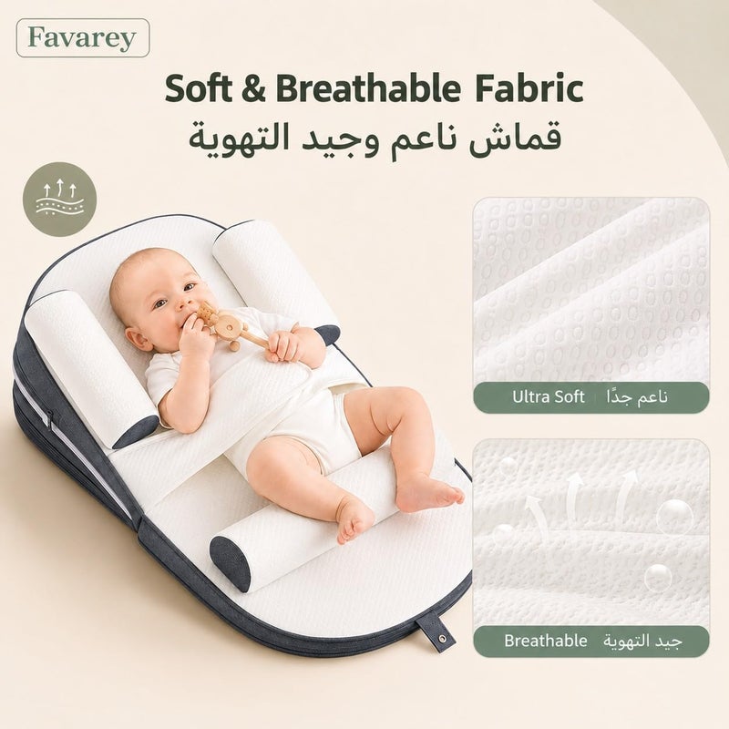 Baby Lounger, Baby Lounger Pillow for Newborn, 0-30° Adjustable Infant Travel Bed, Soft Washable Baby Nest for Sleeping, Relieves Vomiting Milk & Colic - Image 4