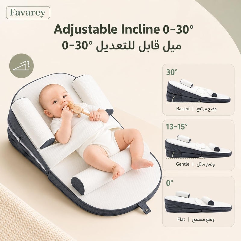 Baby Lounger, Baby Lounger Pillow for Newborn, 0-30° Adjustable Infant Travel Bed, Soft Washable Baby Nest for Sleeping, Relieves Vomiting Milk & Colic - Image 2