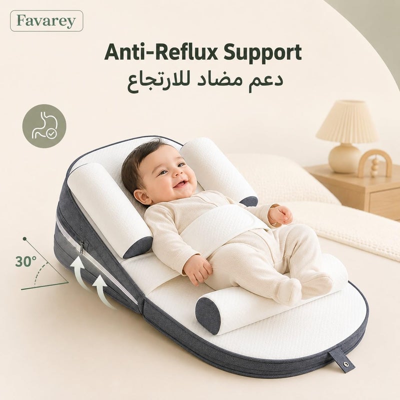 Baby Lounger, Baby Lounger Pillow for Newborn, 0-30° Adjustable Infant Travel Bed, Soft Washable Baby Nest for Sleeping, Relieves Vomiting Milk & Colic - Image 3