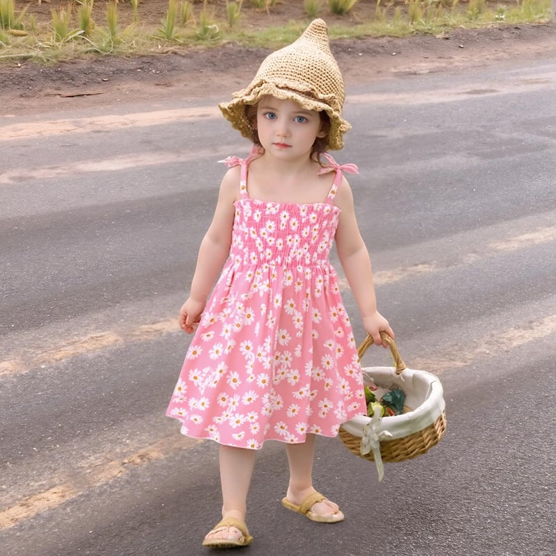 Kumrabal Girls Dresses, Toddler Dress, Little Toddler Girls' Flower Summer Sleeveless Straps Pink with Daisy Printed Princess Dresses,Backless Cute Holiday Beach Sundress for Kids - Image 3