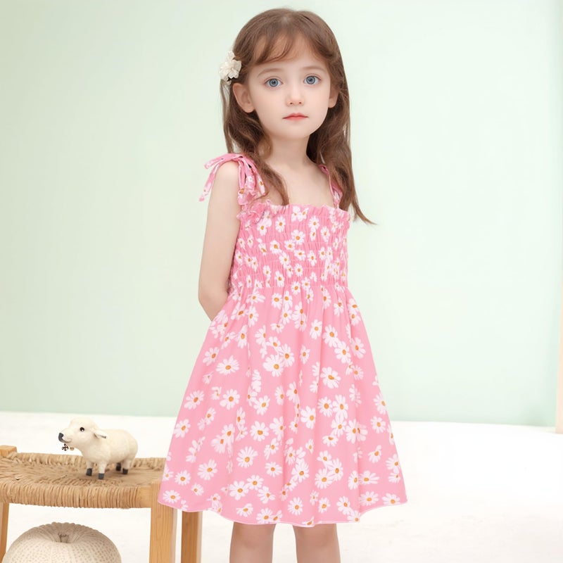 Kumrabal Girls Dresses, Toddler Dress, Little Toddler Girls' Flower Summer Sleeveless Straps Pink with Daisy Printed Princess Dresses,Backless Cute Holiday Beach Sundress for Kids - Image 5