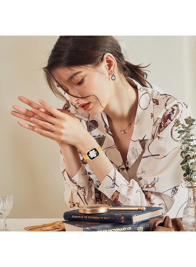 Mosonio حزام ساعة آبل 44 مم متوافق مع علبة للنساء، حزام معصم معدني لامع مع 2 حزمة غلاف واقي لامع لجهاز iWatch SE سلسلة 6/5/4 (44 مم، ذهبي) - Image 3