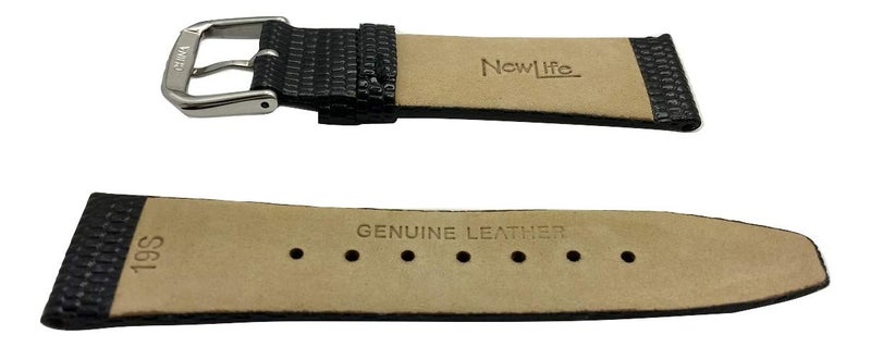NewLife 19mm Short, Black Genuine Leather Watchband | Round Lizard Grain, Flat Replacement Watchstrap that brings to Any Watch (Mens Short Length) - Image 2