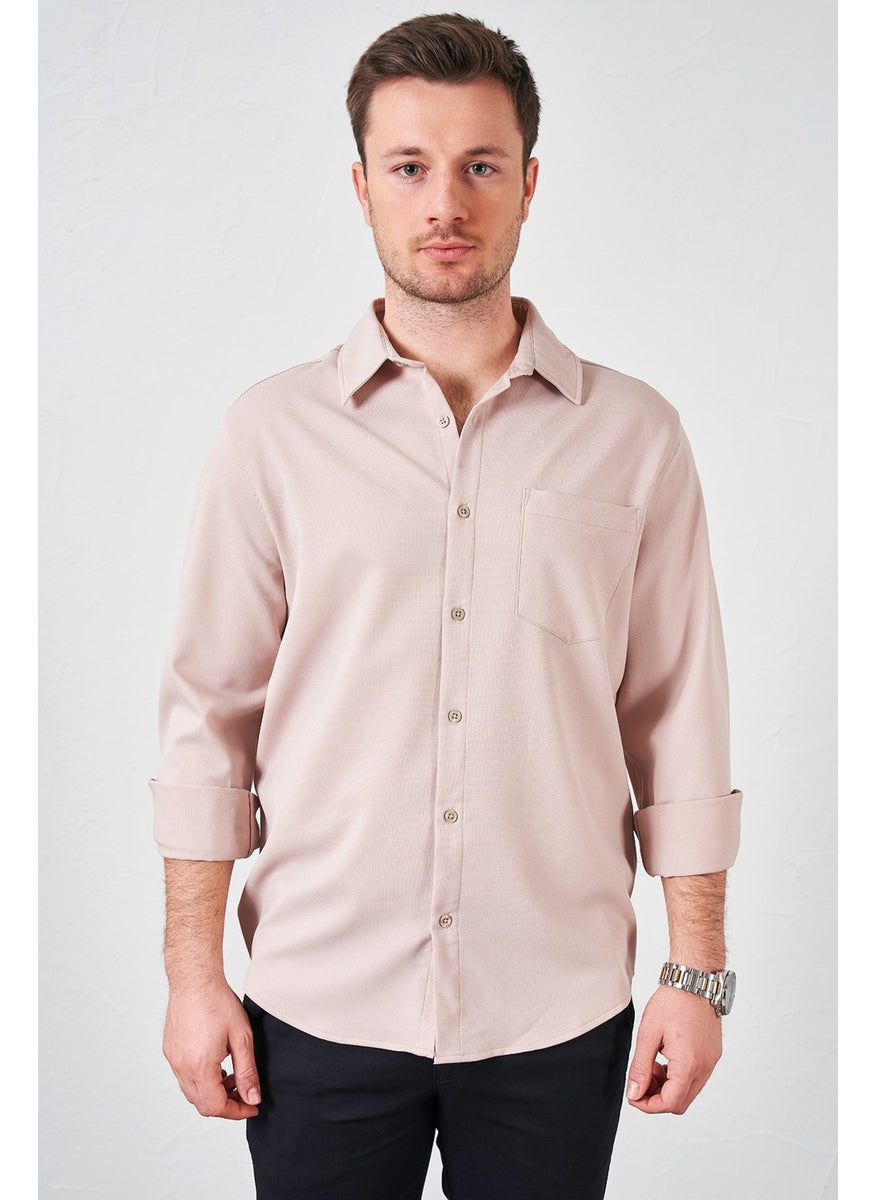 Tena Men's Stone Long Sleeve Single Pocket Lacoste Fabric Shirt  - Image 2