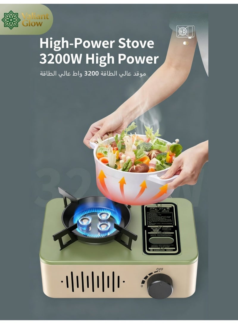 توهج شجاع موقد غاز تخييم محمول بقوة ٣٢٠٠ واط | موقد تخييم صغير | موقد بوتان محمول | موقد تخييم خارجي | دافور、غاز رحلات、غاز صغير لرحلات、غاز متنقل、فرن رحلات、موقد、موقد غاز خفيف、موقد غاز للرحلات、موقد لون بيج غاز | إشعال إلكتروني تلقائي مدمج | تحكم دقيق بالمقبض | مصنوع من الفولاذ المتين عالي الجودة وسبائك الألومنيوم | حامل واسع وقاعدة ثابتة - Image 3