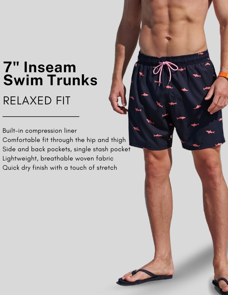 Liberty Pro 2 Pack: Men's 7" Swim Trunks with Compression Liner, Quick Dry Stretch Swimming Shorts Bathing Suits Swimwear (Set 4, Large) Aqua/Black - Image 4