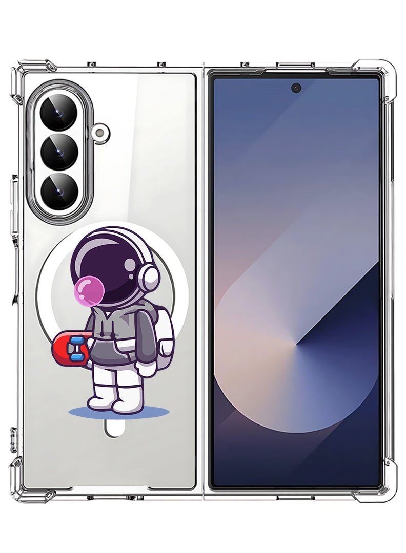 Theodor Magnetic Case for Samsung Galaxy Z Fold 7 Compatible with MagSafe Wireless Charging, Shockproof Phone Bumper Cover Astronaut holding skateboard - Image 1