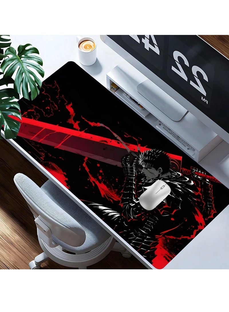 Gaming mouse pad with anime warrior design, featuring a smooth surface for precision and a non-slip rubber base. Size: 30 × 80 CM. - Image 1