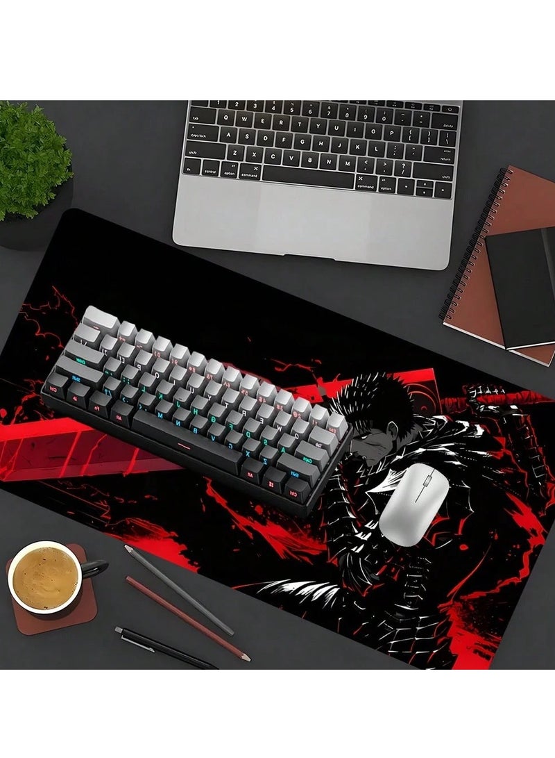 Gaming mouse pad with anime warrior design, featuring a smooth surface for precision and a non-slip rubber base. Size: 30 × 80 CM. - Image 2