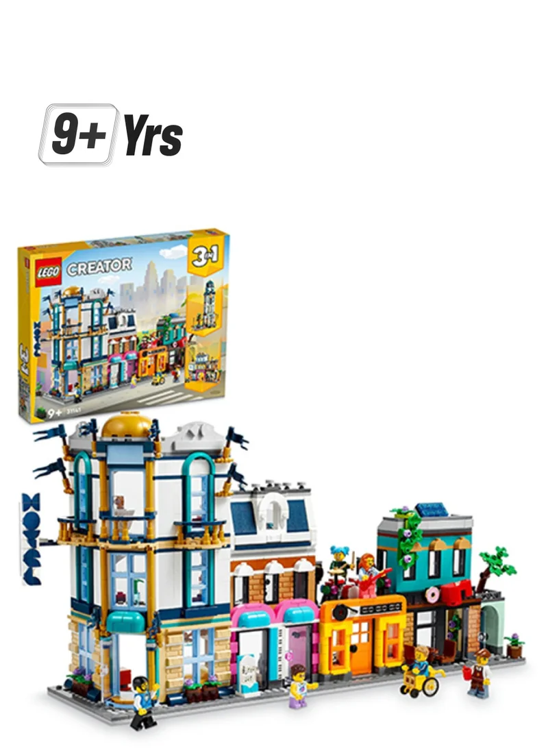 LEGO 31141 Creator 3In1 Main Street To Art Deco Skyscraper Or Market Street Building Set, Building Toy With Model Hotel, Café, Apartments And Shops, Creative Construction Model Kit (1,459 Pieces)