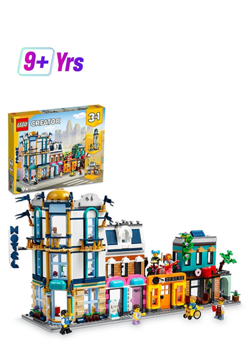 LEGO 31141 Creator 3In1 Main Street To Art Deco Skyscraper Or Market Street Building Set, Building Toy With Model Hotel, Café, Apartments And Shops, Creative Construction Model Kit (1,459 Pieces)  - Image 1