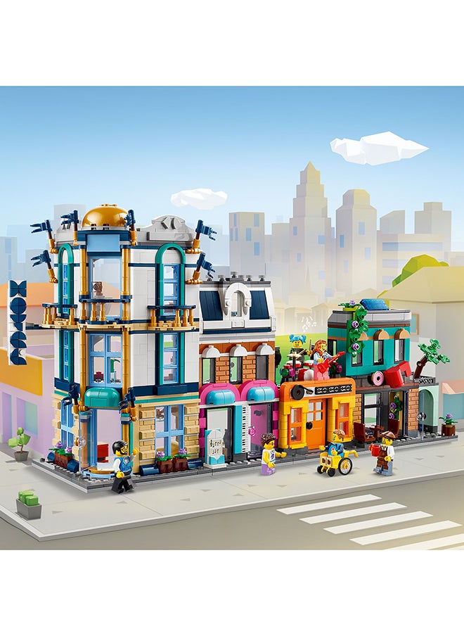 LEGO 31141 Creator 3In1 Main Street To Art Deco Skyscraper Or Market Street Building Set, Building Toy With Model Hotel, Café, Apartments And Shops, Creative Construction Model Kit (1,459 Pieces)  - Image 5