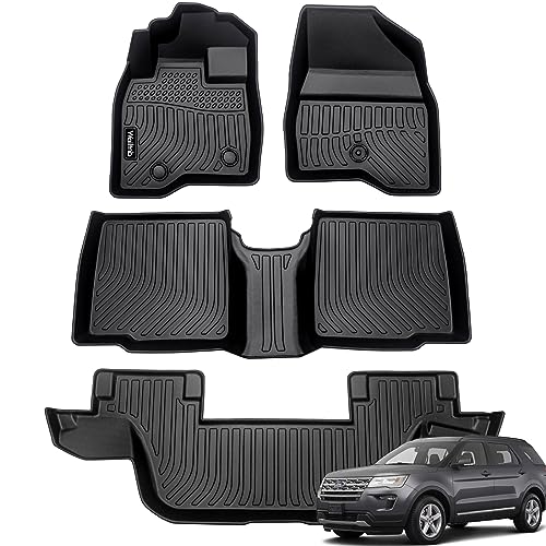 Wailtnb Floor Mats Custom for Ford Explorer 20152019 All Weather Protection TPE Waterproof NonSlip Durable Floor Liners Fits Front 2nd3rd Row Full Set Black Accessories - Image 1