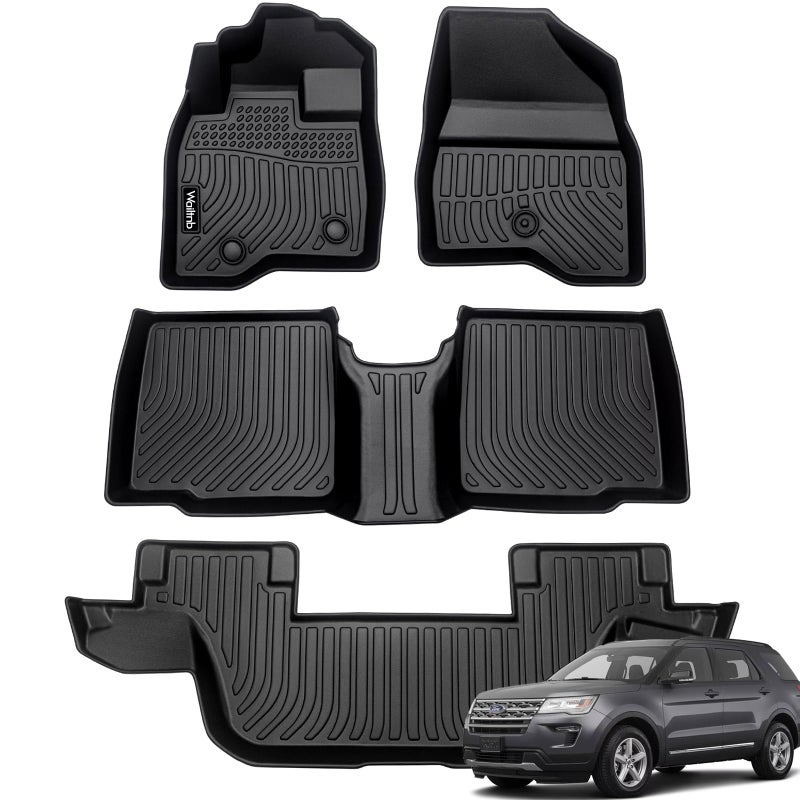Wailtnb Floor Mats Custom for Ford Explorer 20152019 All Weather Protection TPE Waterproof NonSlip Durable Floor Liners Fits Front 2nd3rd Row Full Set Black Accessories - Image 3