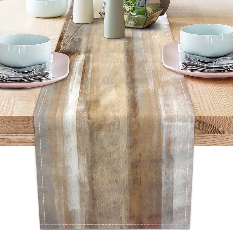 AILUER Brown Grey Table Runners Modern Art Farmhouse Linen Table Runners Dresser Scarves Retro Rustic Style for Party Kitchen Dining Table Coffee Holiday Party Decor (13"x 36") - Image 1