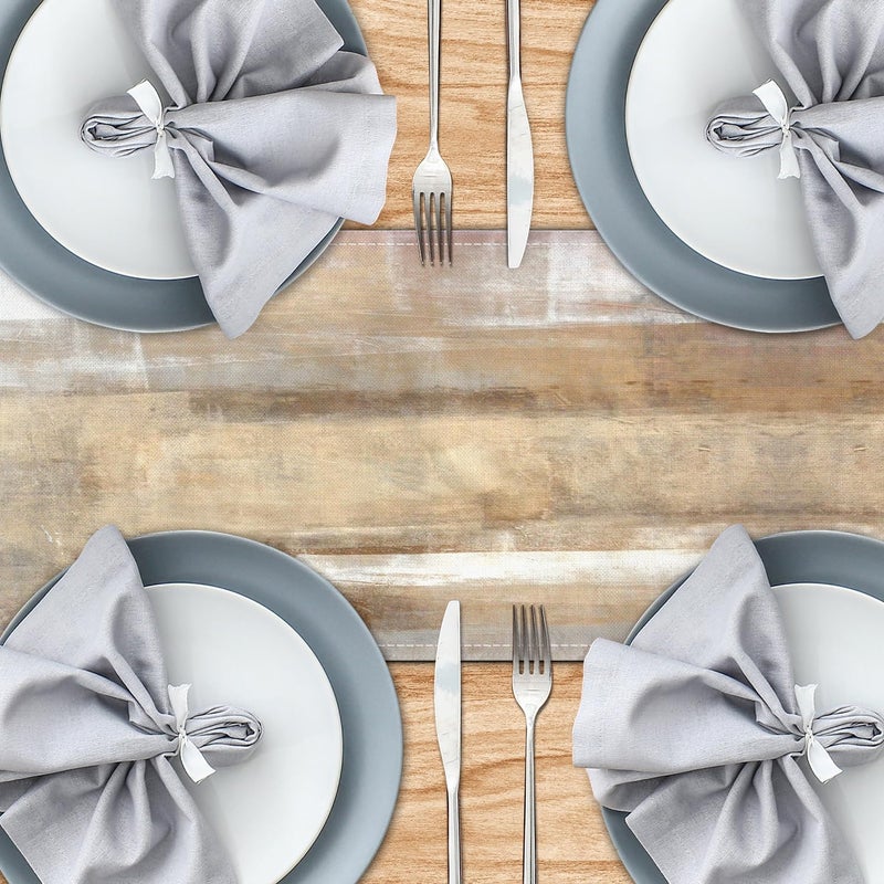 AILUER Brown Grey Table Runners Modern Art Farmhouse Linen Table Runners Dresser Scarves Retro Rustic Style for Party Kitchen Dining Table Coffee Holiday Party Decor (13"x 36") - Image 3