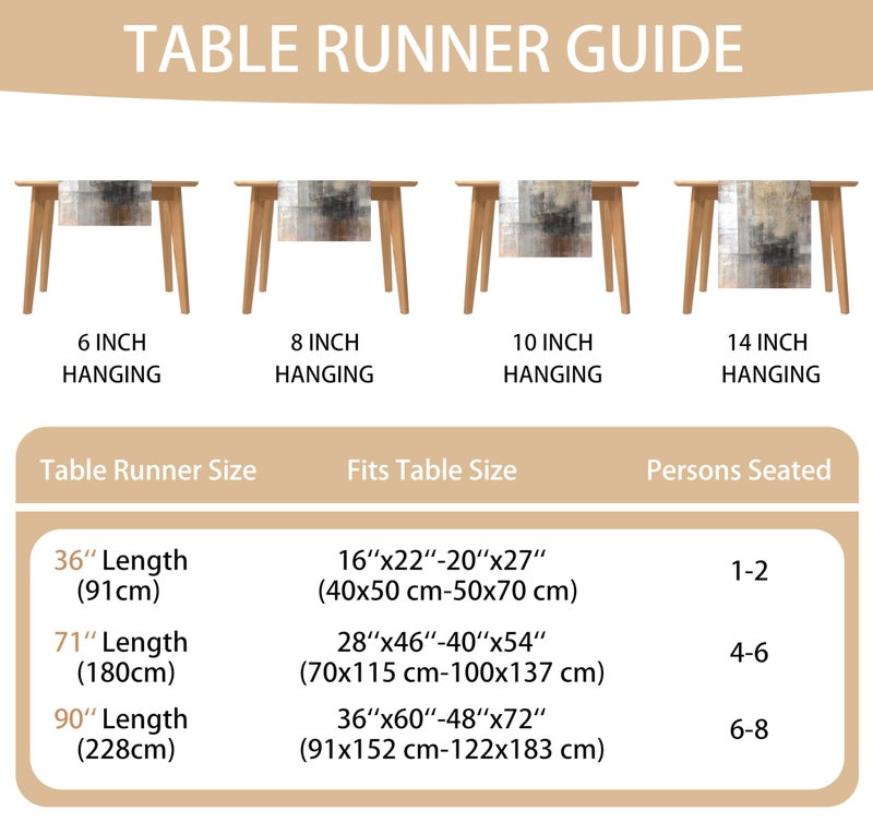 AILUER Brown Grey Table Runners Modern Art Farmhouse Linen Table Runners Dresser Scarves Retro Rustic Style for Party Kitchen Dining Table Coffee Holiday Party Decor (13"x 36") - Image 5