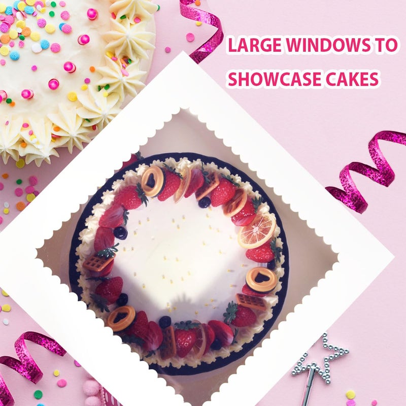 JJO Cake Boxes with Window 16x16x6 Inch 10 Pack,White Bakery Boxes,Large Cake Carrier,Birthday Cake Carrier,Disposable Cake Containers for Brownie,Pastries,Cheesecake - Image 4