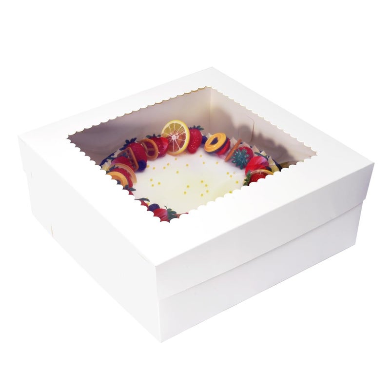 JJO Cake Boxes with Window 16x16x6 Inch 10 Pack,White Bakery Boxes,Large Cake Carrier,Birthday Cake Carrier,Disposable Cake Containers for Brownie,Pastries,Cheesecake - Image 1