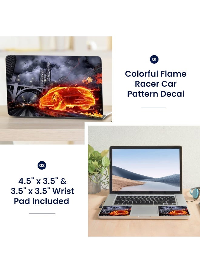 LSS 17 17.3 Inches Laptop Notebook Skin Sticker with 2 Wrist Pads - Reusable Cover Protector Vinyl Sticker Cover Decal Fits 17" - 19" HP Dell Lenovo Apple Asus Acer Samsung - Flame Racer Car Pattern - Image 2