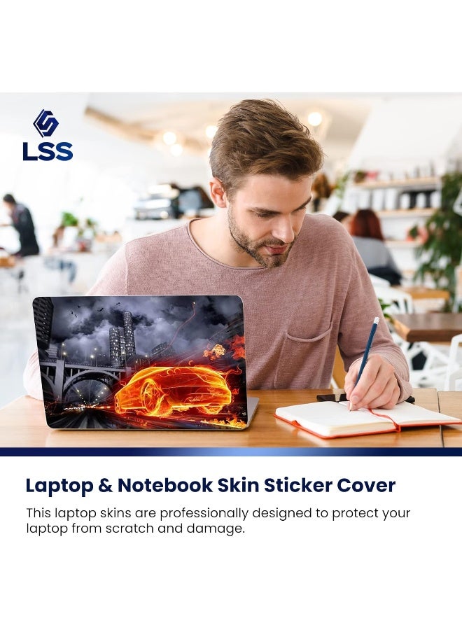 LSS 17 17.3 Inches Laptop Notebook Skin Sticker with 2 Wrist Pads - Reusable Cover Protector Vinyl Sticker Cover Decal Fits 17" - 19" HP Dell Lenovo Apple Asus Acer Samsung - Flame Racer Car Pattern - Image 5