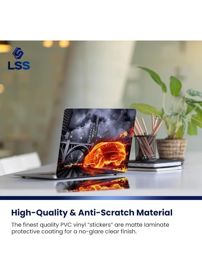 LSS 17 17.3 Inches Laptop Notebook Skin Sticker with 2 Wrist Pads - Reusable Cover Protector Vinyl Sticker Cover Decal Fits 17" - 19" HP Dell Lenovo Apple Asus Acer Samsung - Flame Racer Car Pattern - Image 4