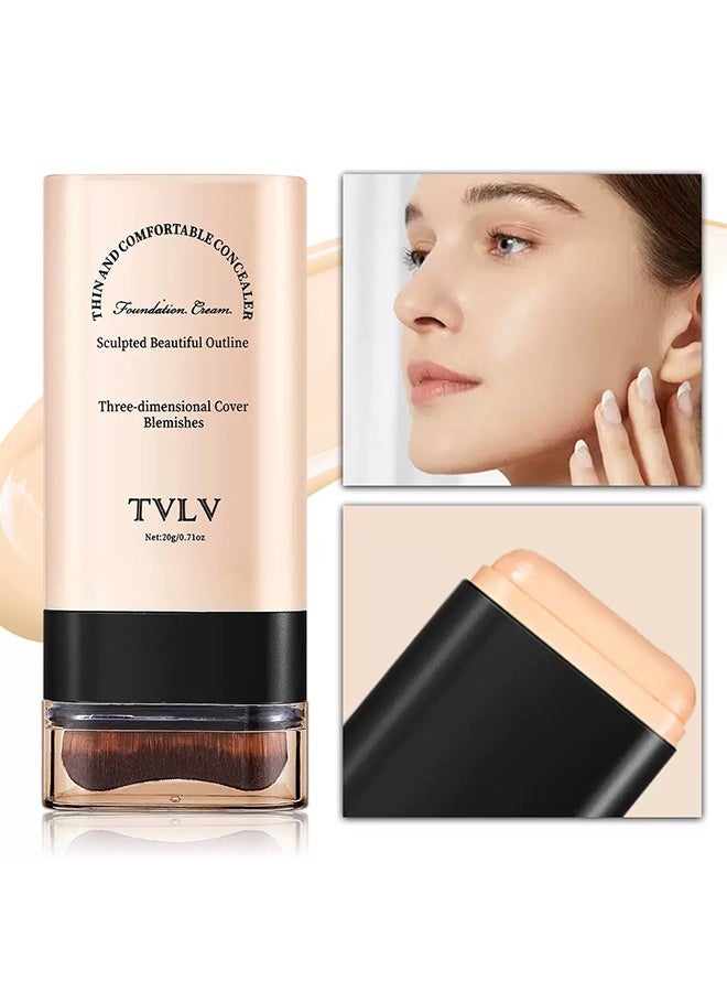 TVLV Three-Dimensional Cover Blemishes 20g, 2-in-1 Concealer & Foundation Stick Waterproof, Sweat-Resistant | Covers Dark Circles | Flawless Makeup - Image 1