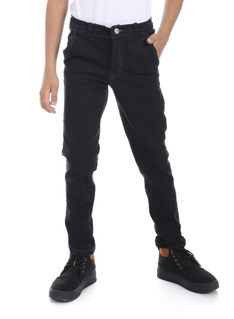Fly Zipper Button Closure Boys Pants _ Charcoal Black