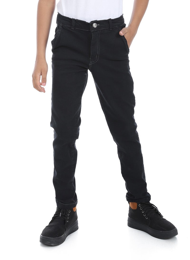 Andora Fly Zipper Button Closure Boys Pants _ Charcoal Black - Image 1