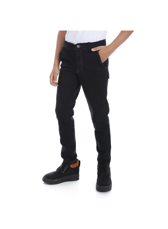 Andora Fly Zipper Button Closure Boys Pants _ Charcoal Black - Image 3