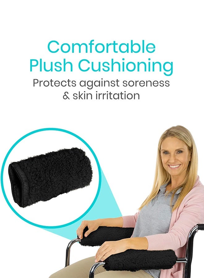 Wheelchair Armrest Covers (Pair) - Memory Foam Sheepskin Accessories Pads for Transport Electric Wheel Chair Arm Rests - for Adults, Seniors, Handicapped - Soft Support Cushion for Mobility Aids - Image 2