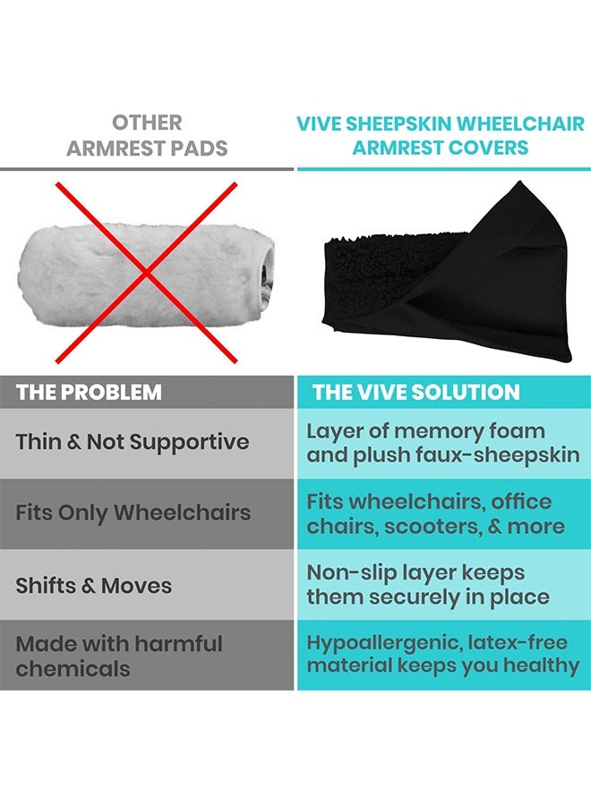 Wheelchair Armrest Covers (Pair) - Memory Foam Sheepskin Accessories Pads for Transport Electric Wheel Chair Arm Rests - for Adults, Seniors, Handicapped - Soft Support Cushion for Mobility Aids - Image 3