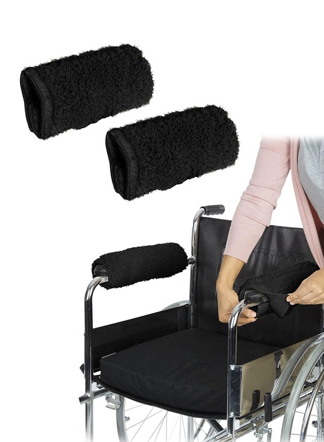 Wheelchair Armrest Covers (Pair) - Memory Foam Sheepskin Accessories Pads for Transport Electric Wheel Chair Arm Rests - for Adults, Seniors, Handicapped - Soft Support Cushion for Mobility Aids - Image 1