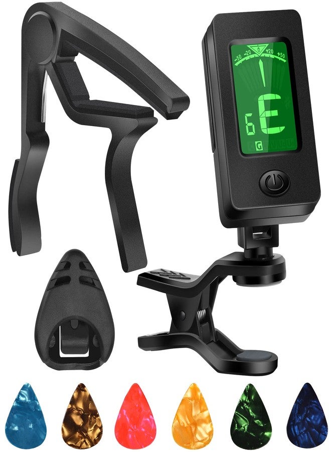 DOMMI Guitar Tuner, Guitar Accessories with Guitar Picks, Guitar Capo, Capo for Acoustic Guitar, Bass, Ukulele, Buzzing-Free, Quick Release, Guitar Tuner Clip on for Guitar, Violin, Bass, Ukulele Chromatic - Image 1