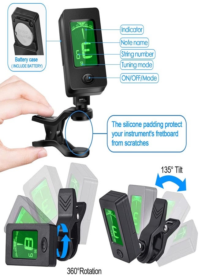 DOMMI Guitar Tuner, Guitar Accessories with Guitar Picks, Guitar Capo, Capo for Acoustic Guitar, Bass, Ukulele, Buzzing-Free, Quick Release, Guitar Tuner Clip on for Guitar, Violin, Bass, Ukulele Chromatic - Image 5