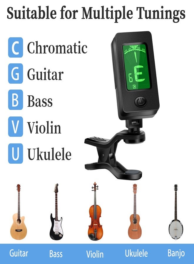 DOMMI Guitar Tuner, Guitar Accessories with Guitar Picks, Guitar Capo, Capo for Acoustic Guitar, Bass, Ukulele, Buzzing-Free, Quick Release, Guitar Tuner Clip on for Guitar, Violin, Bass, Ukulele Chromatic - Image 4