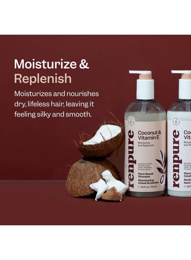 Renpure Plant Based Coconut and Vitamin E Moisturize and Replenish Shampoo - Ideal for Lifeless Hair - Leaves Hair Silky and Smooth - Rids Hair of Grime - Recyclable, Pump Bottle Design - 24 fl oz - Image 2
