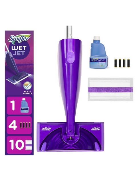 Wetjet Hardwood And Floor Spray Mop Cleaner Starter Kit Includes 1 Power Mop 10 Pads Cleaning Solution Batteries