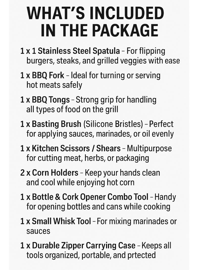 GO2CAMPS 12 PCS Premium BBQ Grill Tool Set with wooden Handle & Carrying Bag â€“ Stainless Steel Barbecue Accessories Kit with Wooden Handles â€“ Includes Spatula, Scissor, Tongs, Fork, Brush, Skewers, Shears, Corkscrew & More â€“ Outdoor Grilling Gift Set for Camping, Garden and Desert Picnic & Backyard BBQ Parties and Events - Image 3