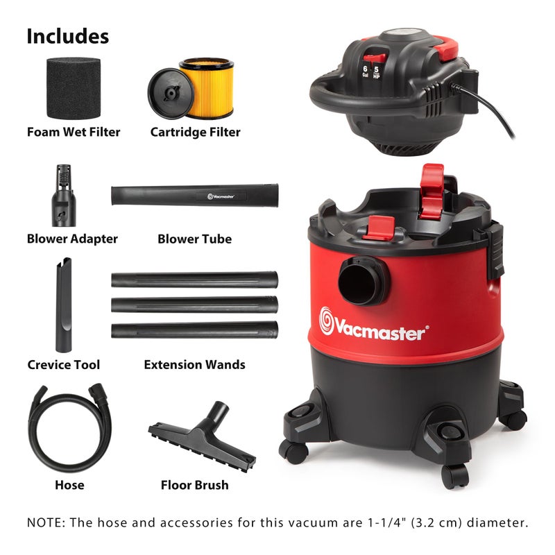 Vacmaster Wet/Dry Vacuum with Detachable Blower 6 Gallon 5 Peak HP-VBVB611PF 1101 - Image 2