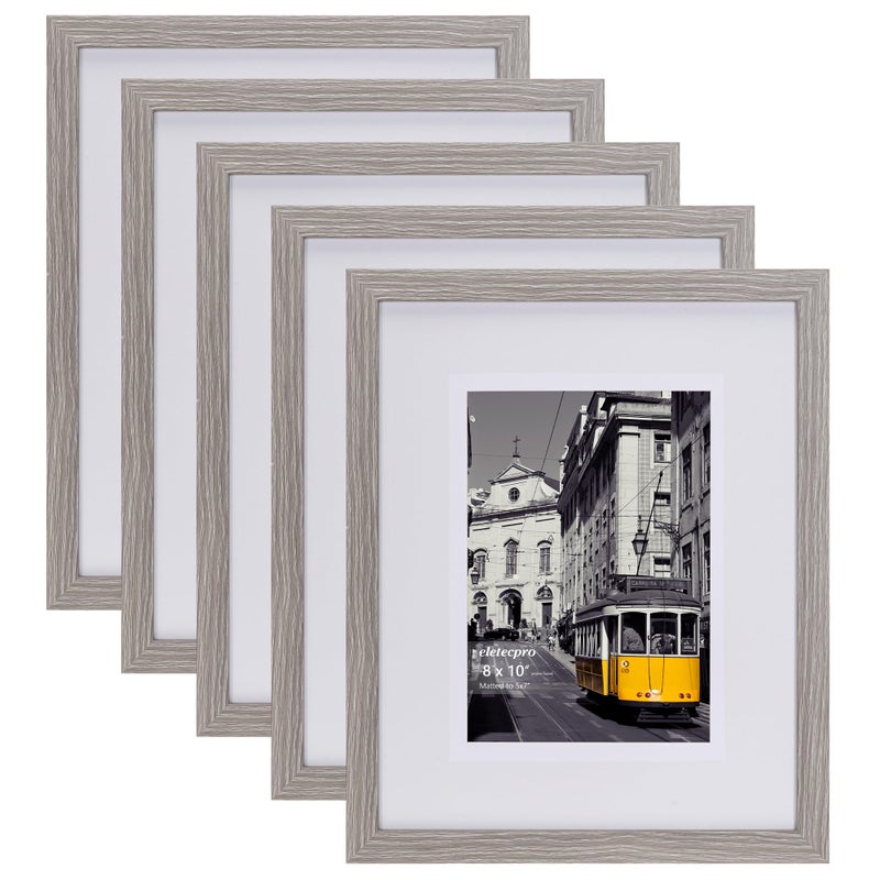 eletecpro 8x10 Picture Frames Set of 5, Picture Frame Collage Wall Decor Display 5x7 Photo with Mat or 8x10 without Mat, Home Decor Gallery Frame for Table Top or Wall Mounting, Beige - Image 1