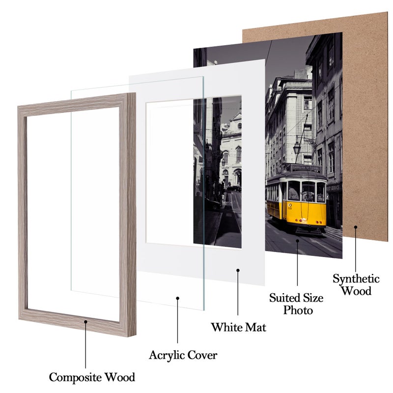 eletecpro 8x10 Picture Frames Set of 5, Picture Frame Collage Wall Decor Display 5x7 Photo with Mat or 8x10 without Mat, Home Decor Gallery Frame for Table Top or Wall Mounting, Beige - Image 2
