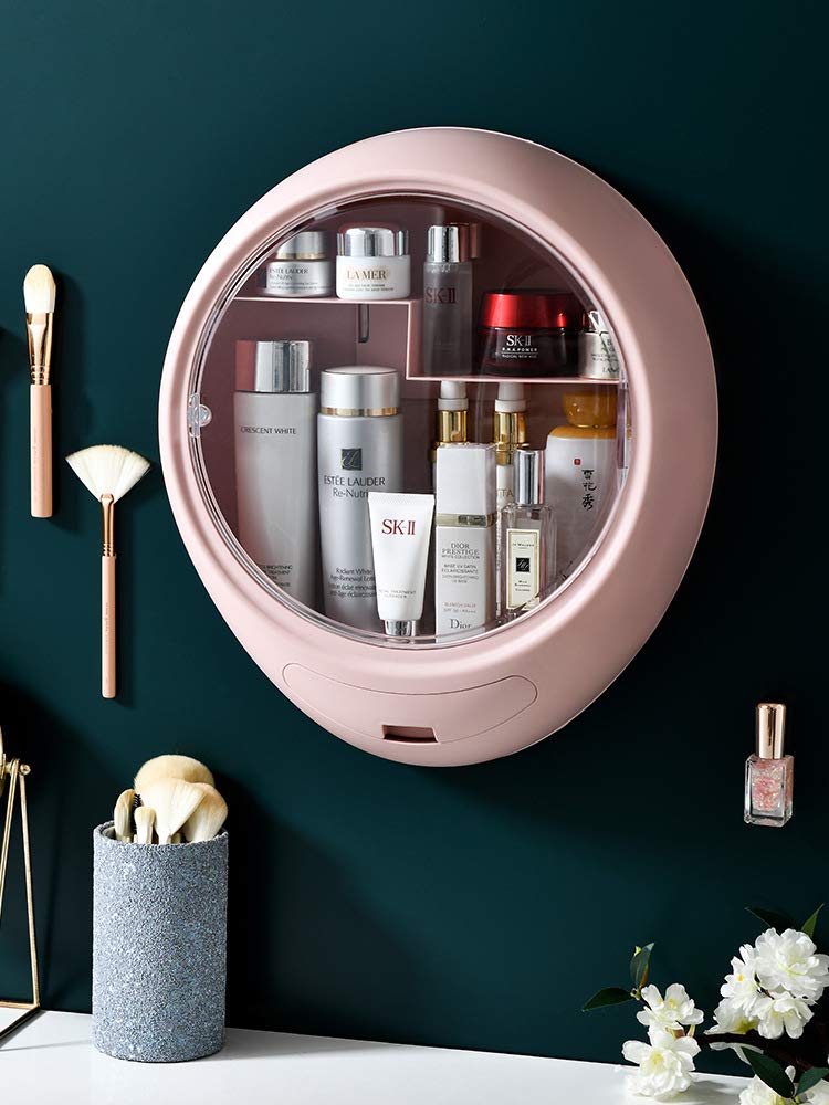 IKTU® Bathroom Cabinet Wall Mount Cosmetic Storage Box Makeup Organizer with Accessories Storage Drawer, Plastic (Pink) - Image 2