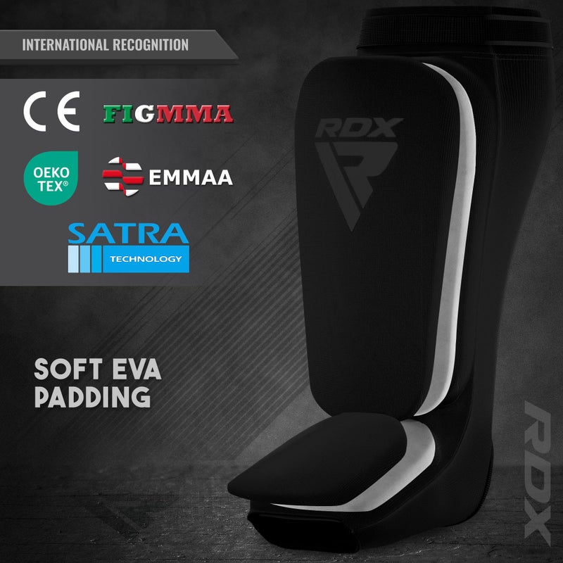 RDX Shin Guards Kickboxing Muay Thai, SATRA Approved, MMA Leg Instep Protection Pads, Sparring Training Martial Arts Boxing, Elasticated Padded Protector, Karate BJJ Taekwondo Gear, Men Women - Image 2